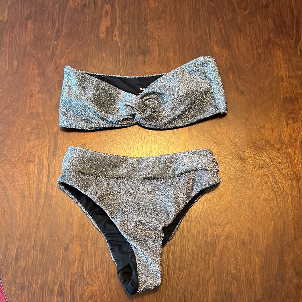 2 pc silver swimsuit size small